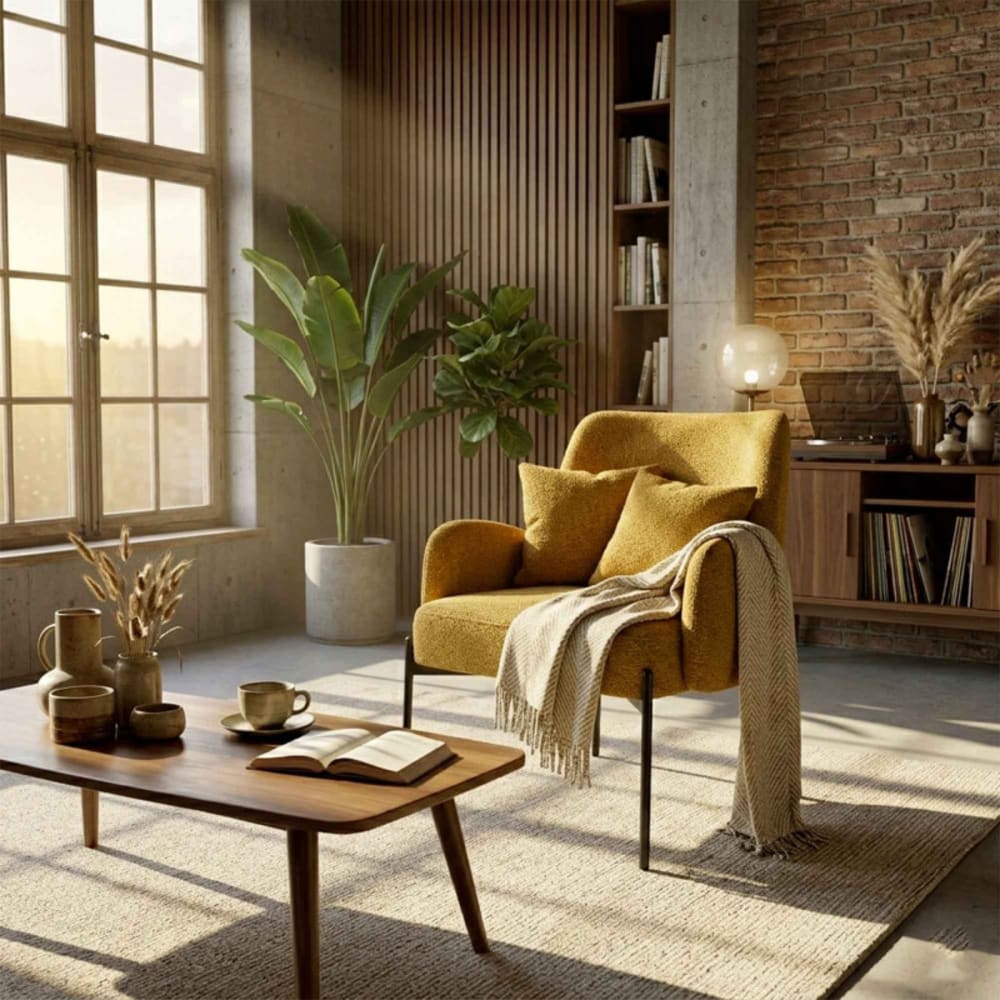 Fauteuil en tissu ikon ocre