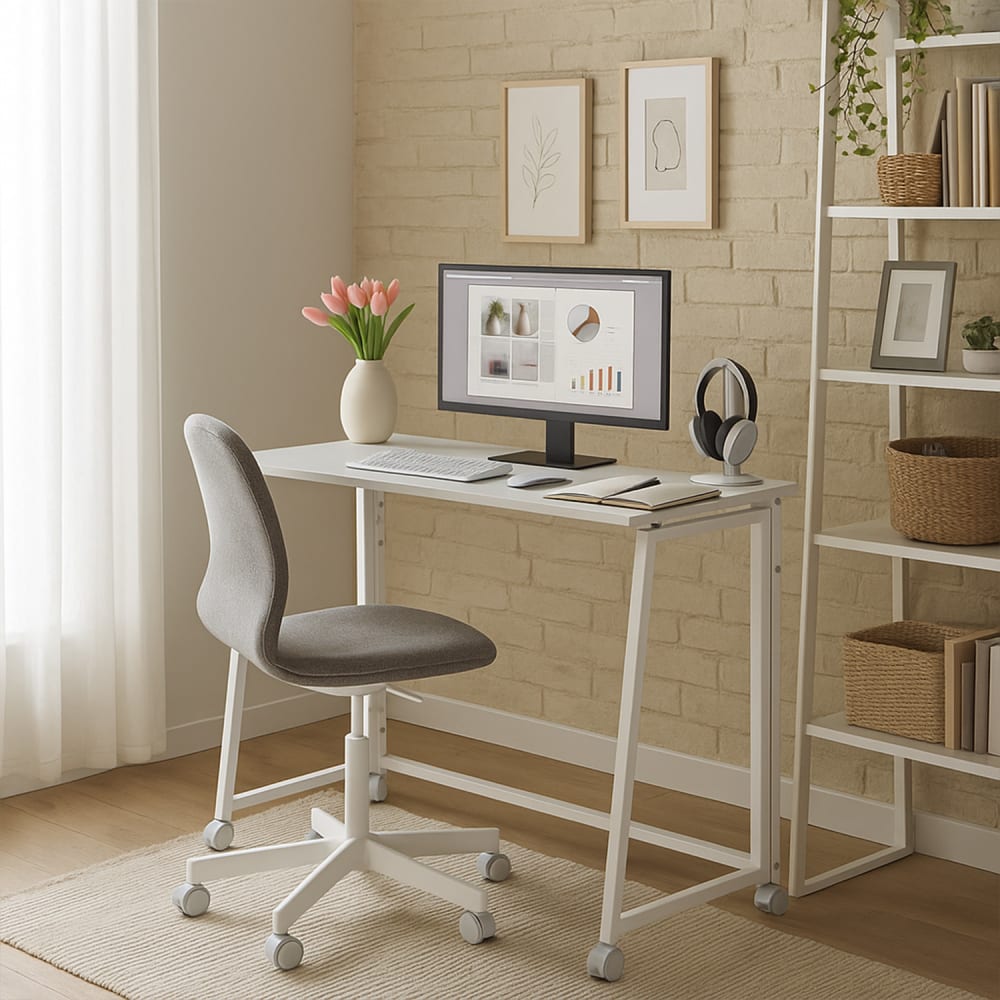Klappschreibtisch auf Rollen, Arbeitstisch, Bürotisch – Weiß -
