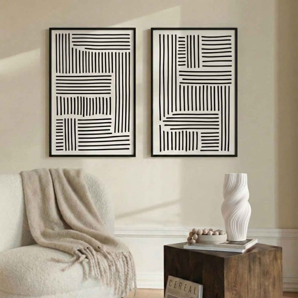 Set de 2 toiles motifs noirs et blancs 60x90cm