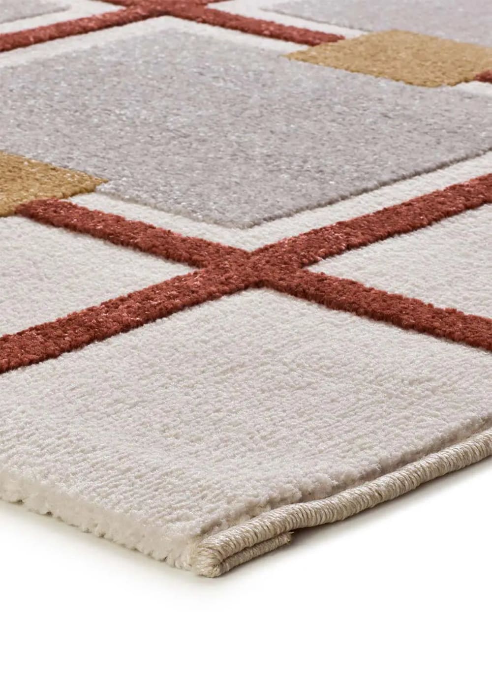 Tapis à relief géométrique blanc/rouille/gris 200x290 cm — vue 4