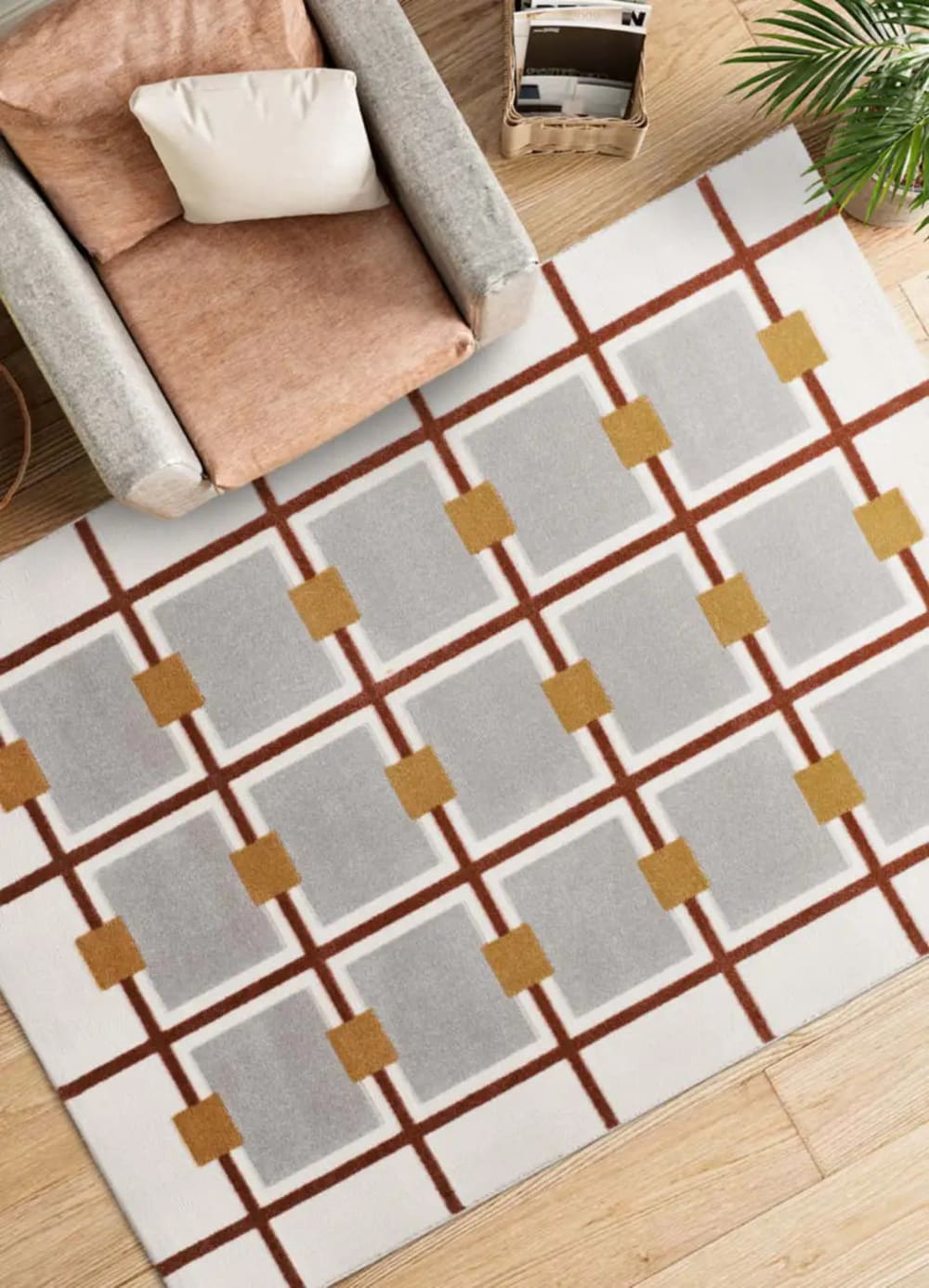 Tapis à relief géométrique blanc/rouille/gris 160x230 cm — vue 3