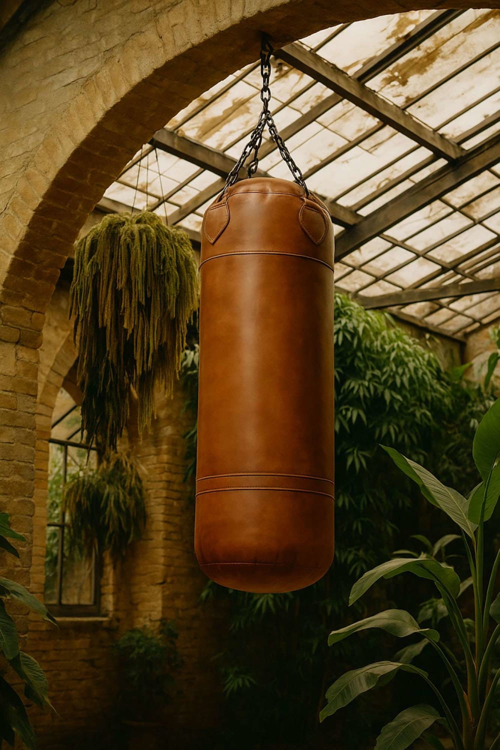 Sac de boxe décoratif en cuir marron 36x36x100 cm