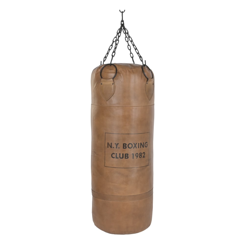 Sac de boxe décoratif en cuir marron 36x36x100 cm — vue 3