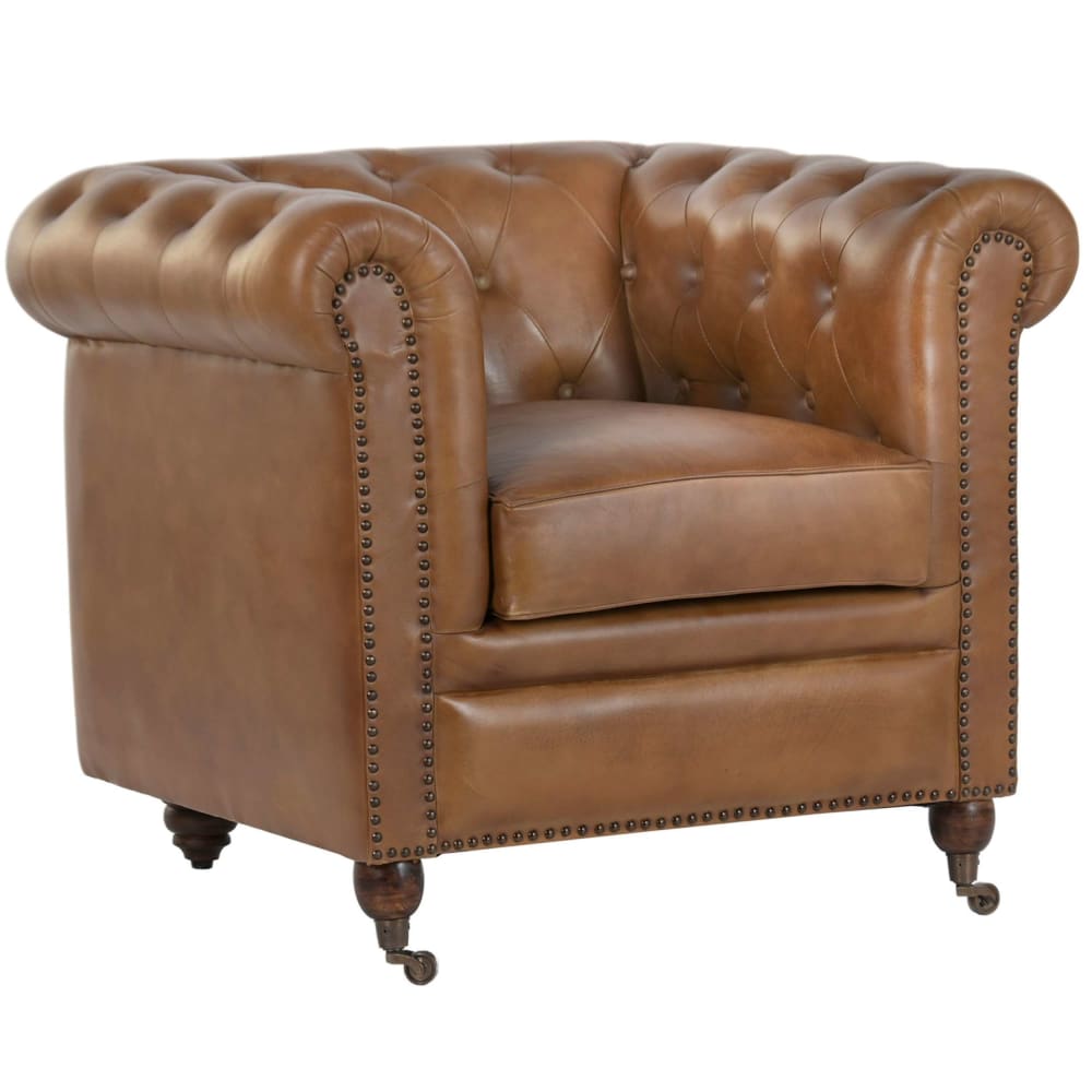 Fauteuil chester en cuir vieilli marron 90x80x77 cm