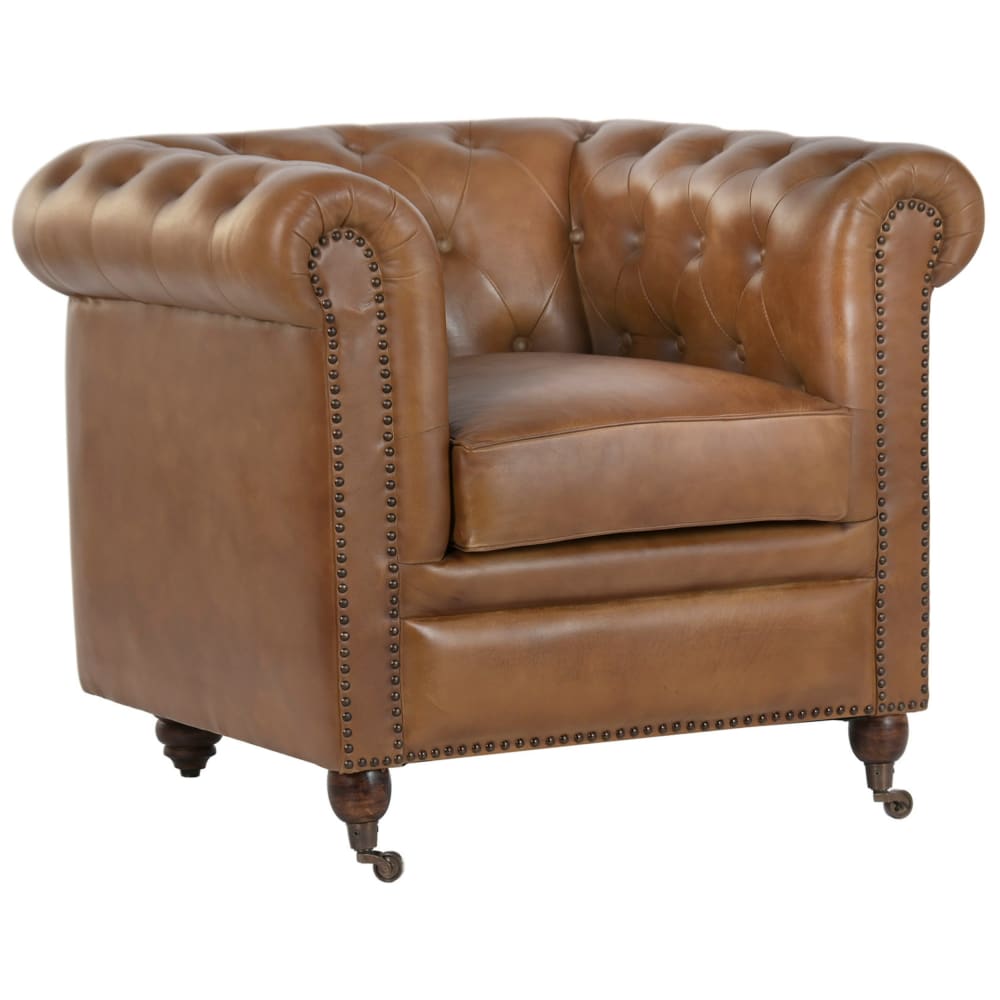 Fauteuil chester en cuir vieilli marron 90x80x77 cm