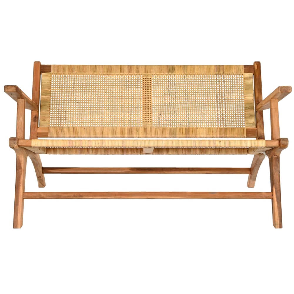 Banc en rotin et teck marron 120x76x68 cm