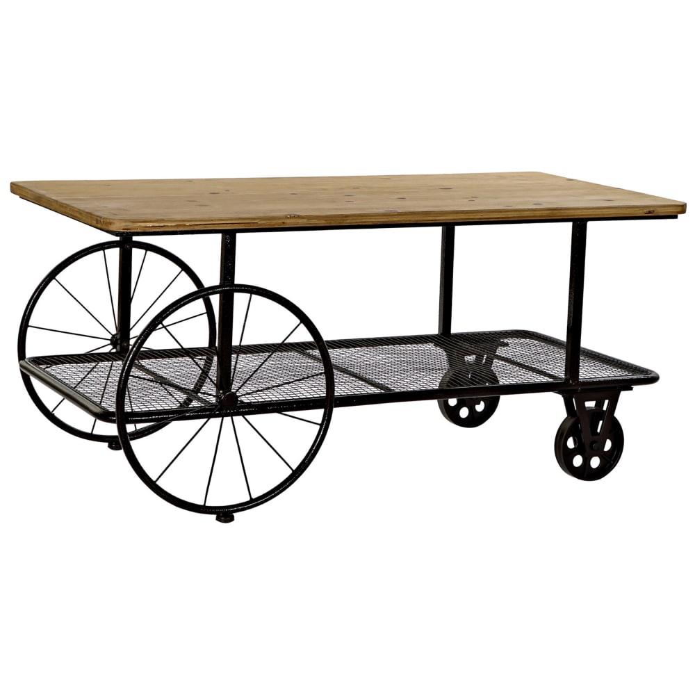 Table basse en acier avec roulettes noir 112x54x52 cm