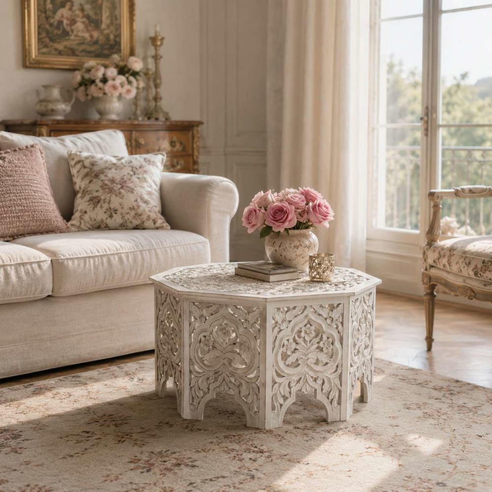 Table basse en panneau de particules blanc 84x84x46 cm