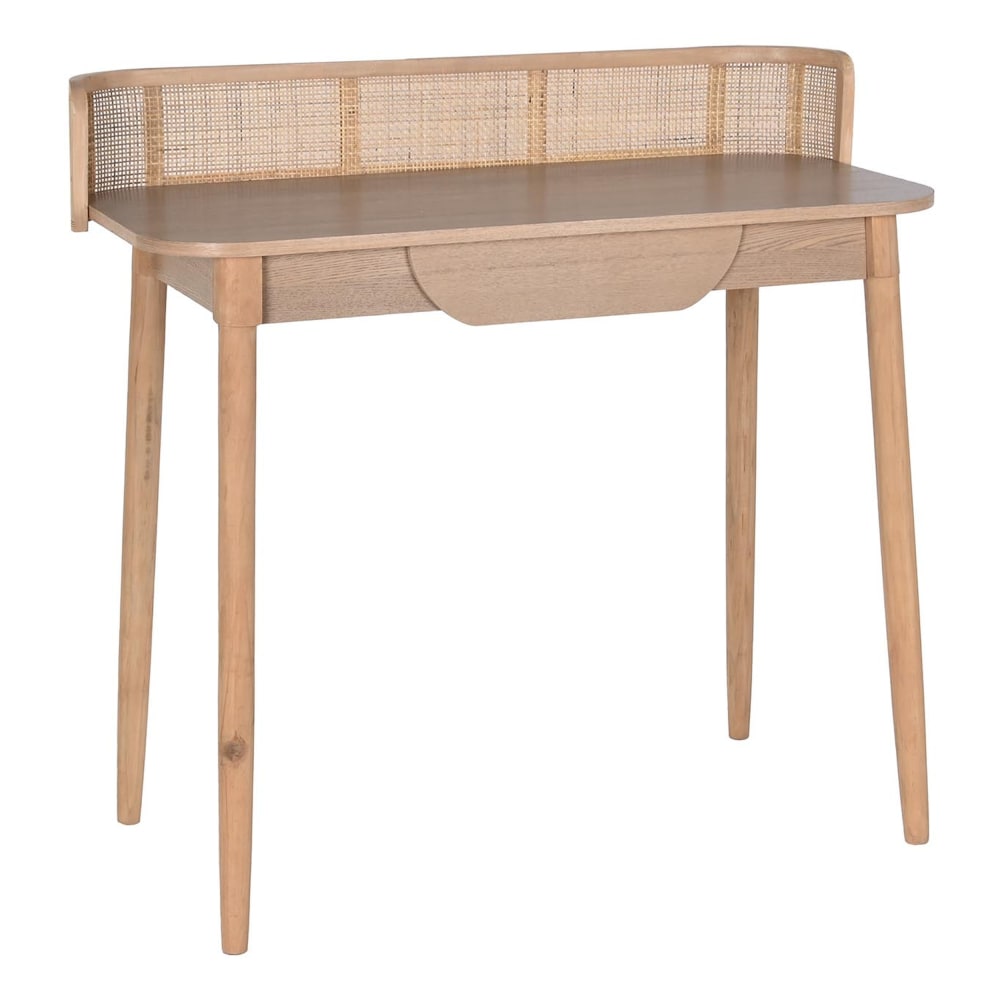 Bureau en paulownia et rotin marron 100x45x92 cm