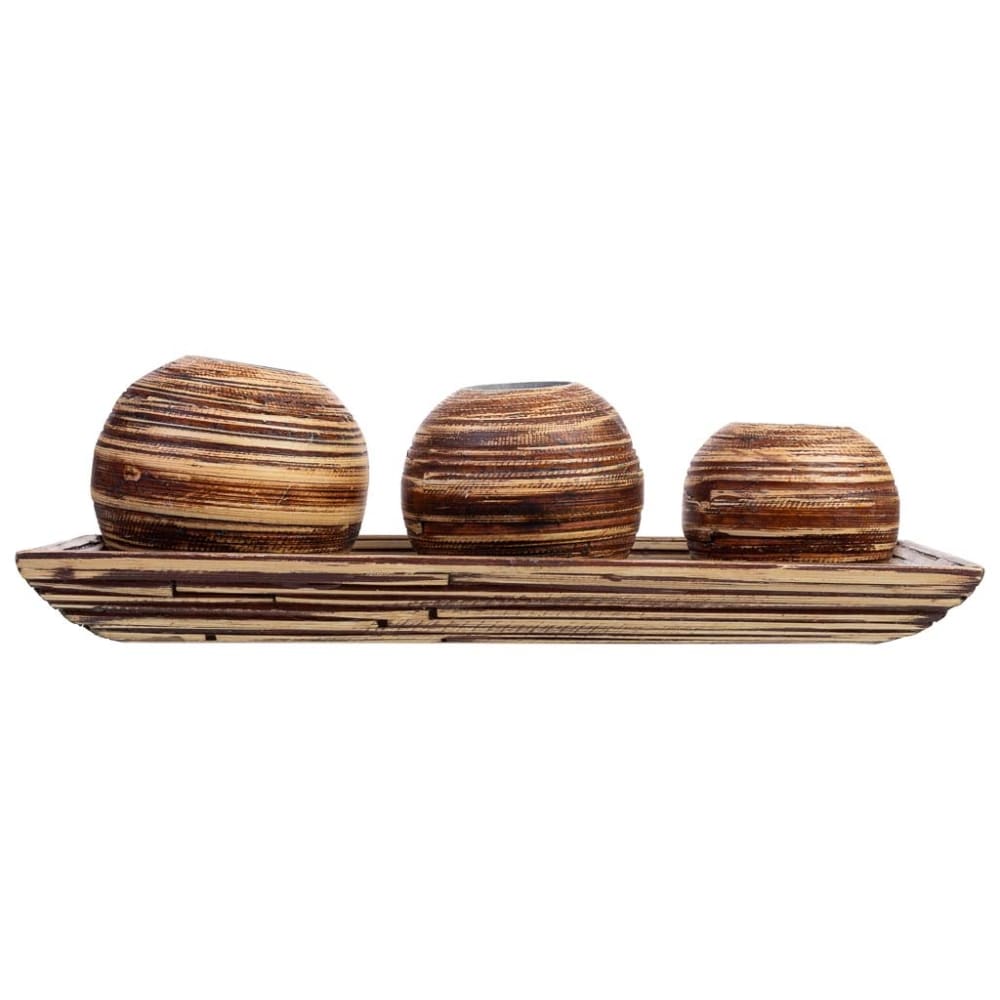Jeu plateau et 3 photophores en bois de bambou marron 33x13x3 cm — vue 4