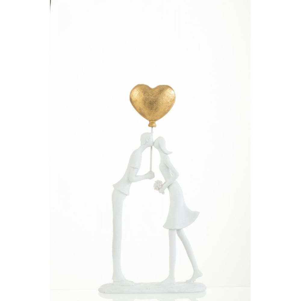Couple avec coeur doré en résine blanche 15x5.5x30 cm