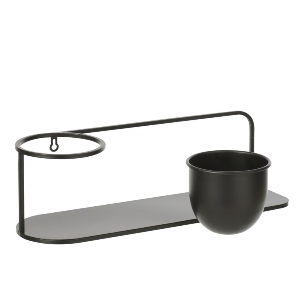 Étagère murale avec cache-pot en métal noir 53x16x16 cm