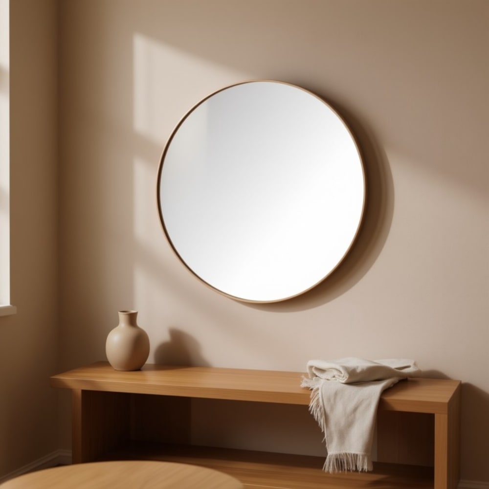 espejo redondo de vidrio y metal blanco l40l40h3cm