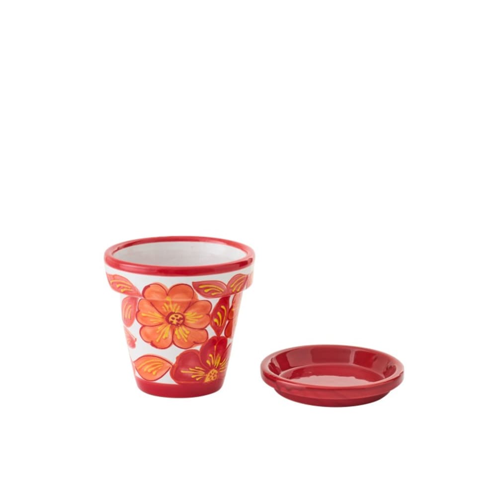 Cache-pot avec soucoupe en céramique orange 21x21x19 cm