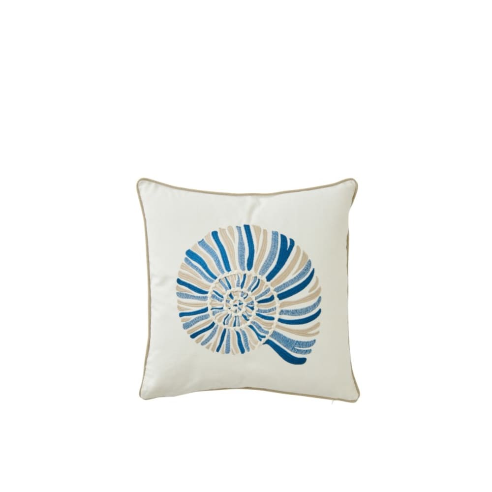 Coussin coquillage carré en coton bleu et blanc 45x45x10 cm