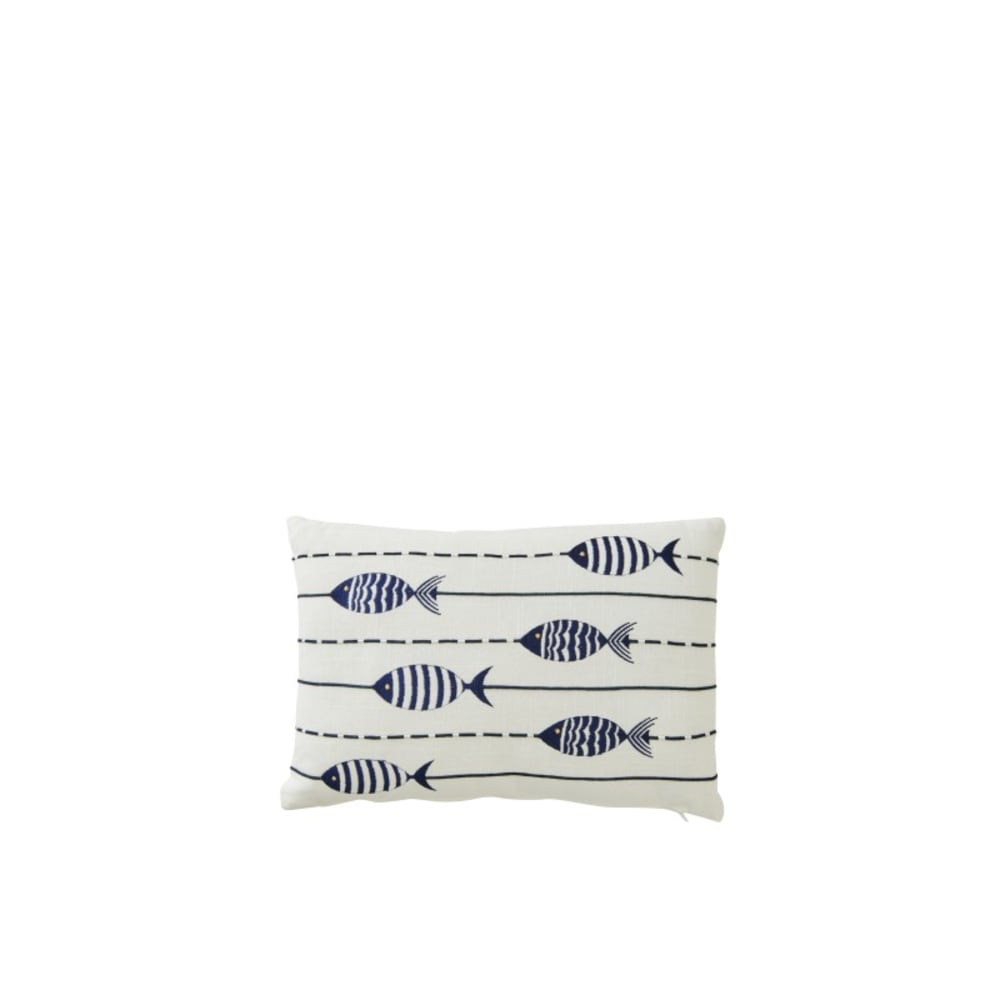 Coussin poisson rectangulaire en coton bleu et blanc 45x30x10 cm Coussin poisson rectangulaire en coton bleu et blanc 45x30x10 cm