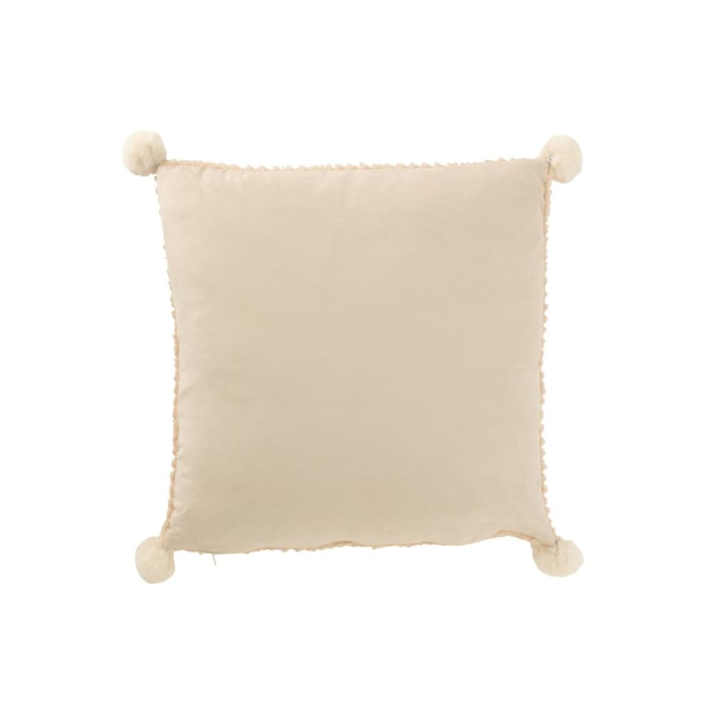 Coussin carré avec pompons en polyester beige 45x45x13 cm