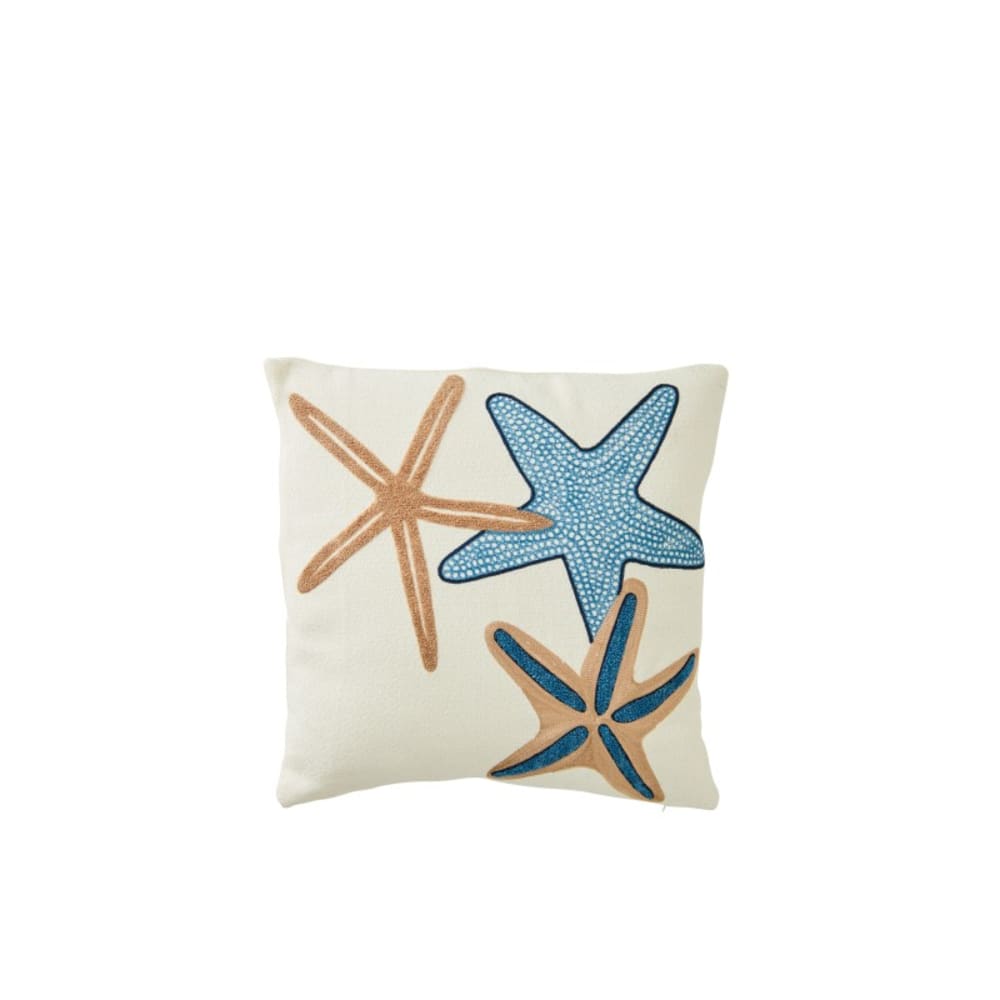 Coussin étoiles de mer carré en coton bleu et blanc 45x45x10 cm