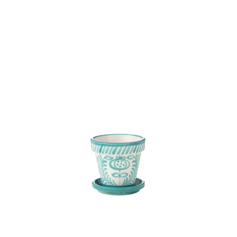 Cache-pot avec soucoupe en céramique bleu clair 21x21x19 cm