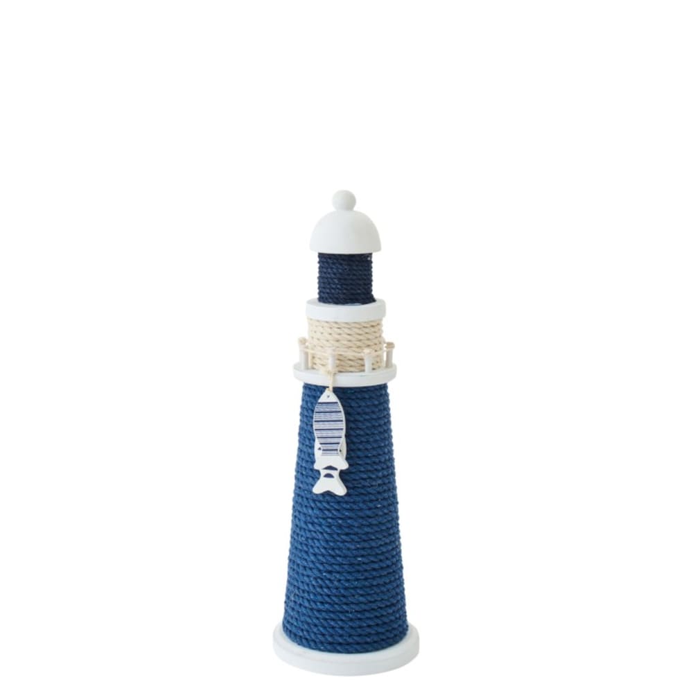 Phare décoratif en bois et corde bleu 10x10x32 cm