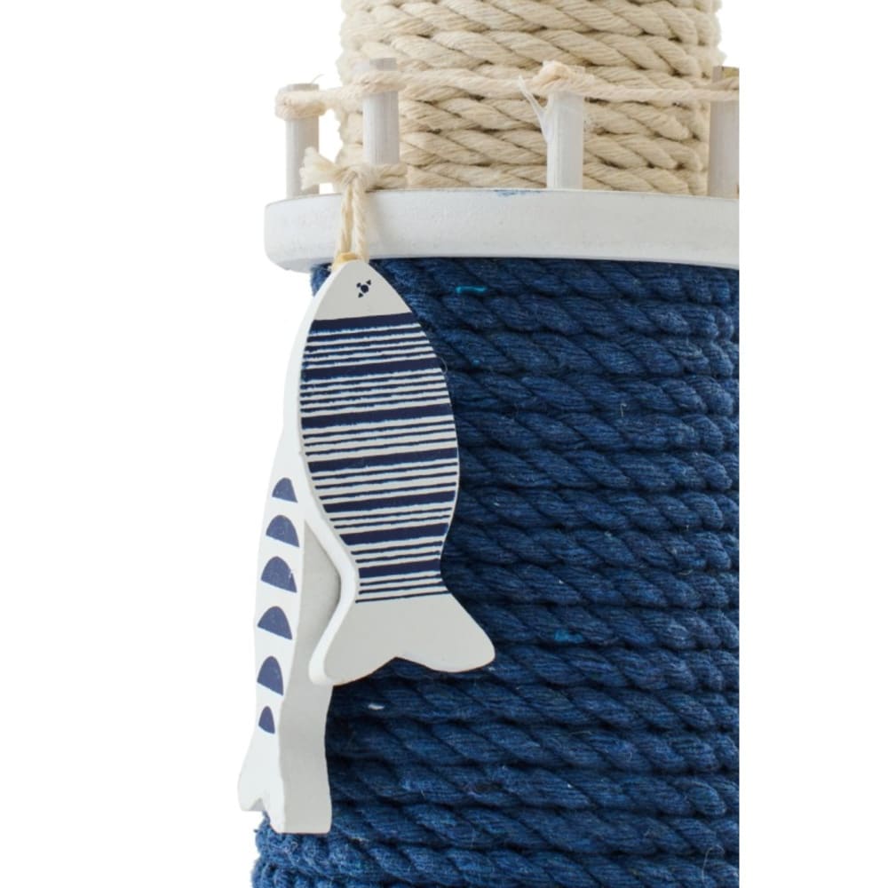 Phare décoratif en bois et corde bleu 10x10x32 cm — vue 3