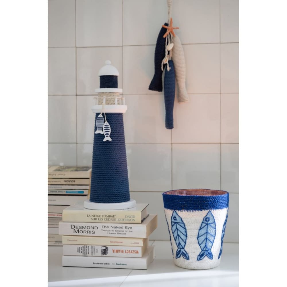 Phare décoratif en bois et corde bleu 10x10x32 cm — vue 4