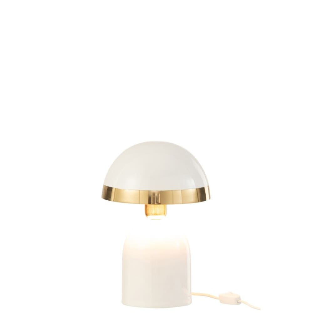 Lampe champignon à bord doré en métal blanc 20x20x30 cm