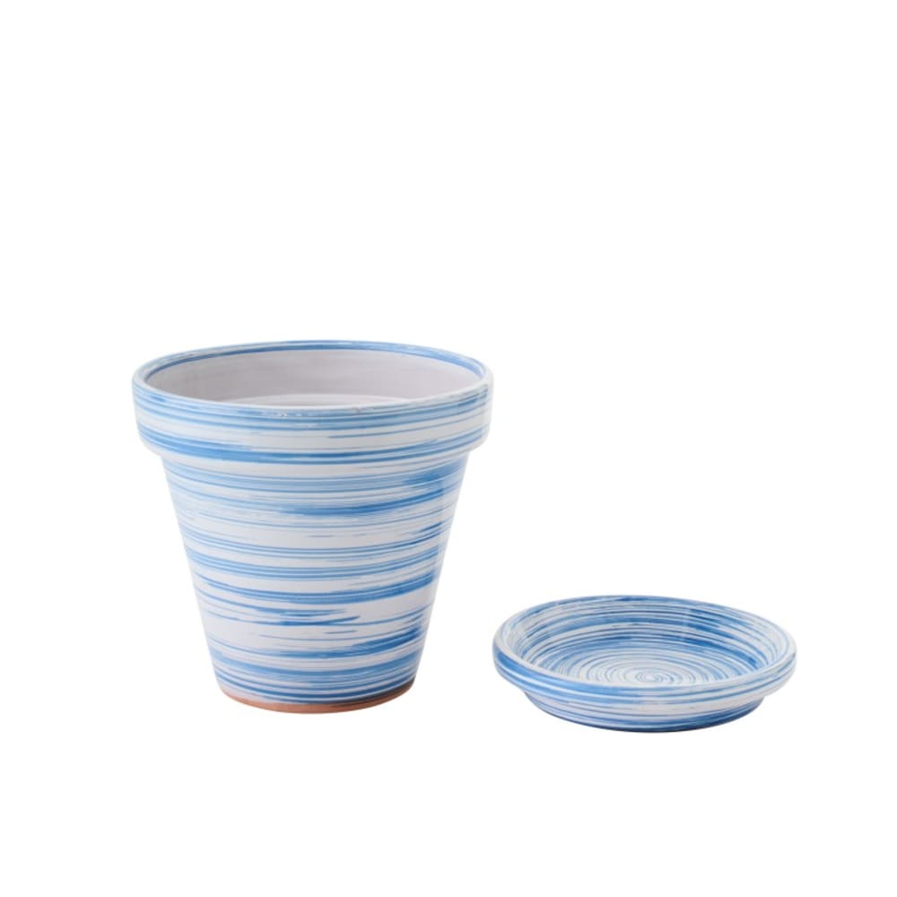 Cache-pot avec soucoupe en céramique bleu 27x27x25 cm