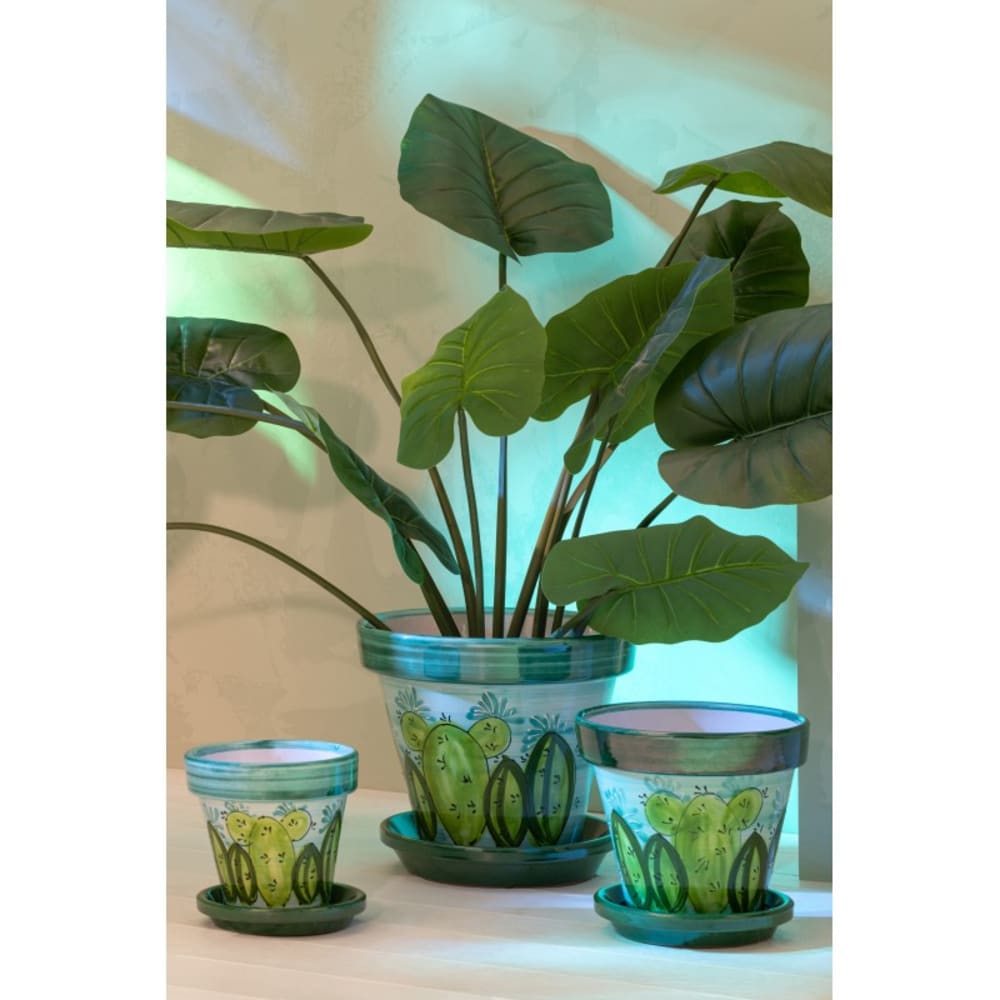 Cache-pot avec soucoupe en céramique multicouleur 27x27x25 cm