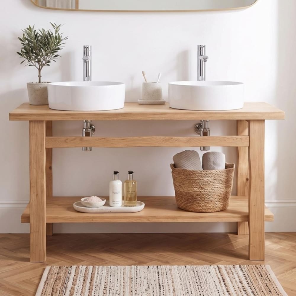 Mob In Doppelwaschtisch, 140 cm breit, auf Beinen aus massiver Eiche style landhaus Braun Holz