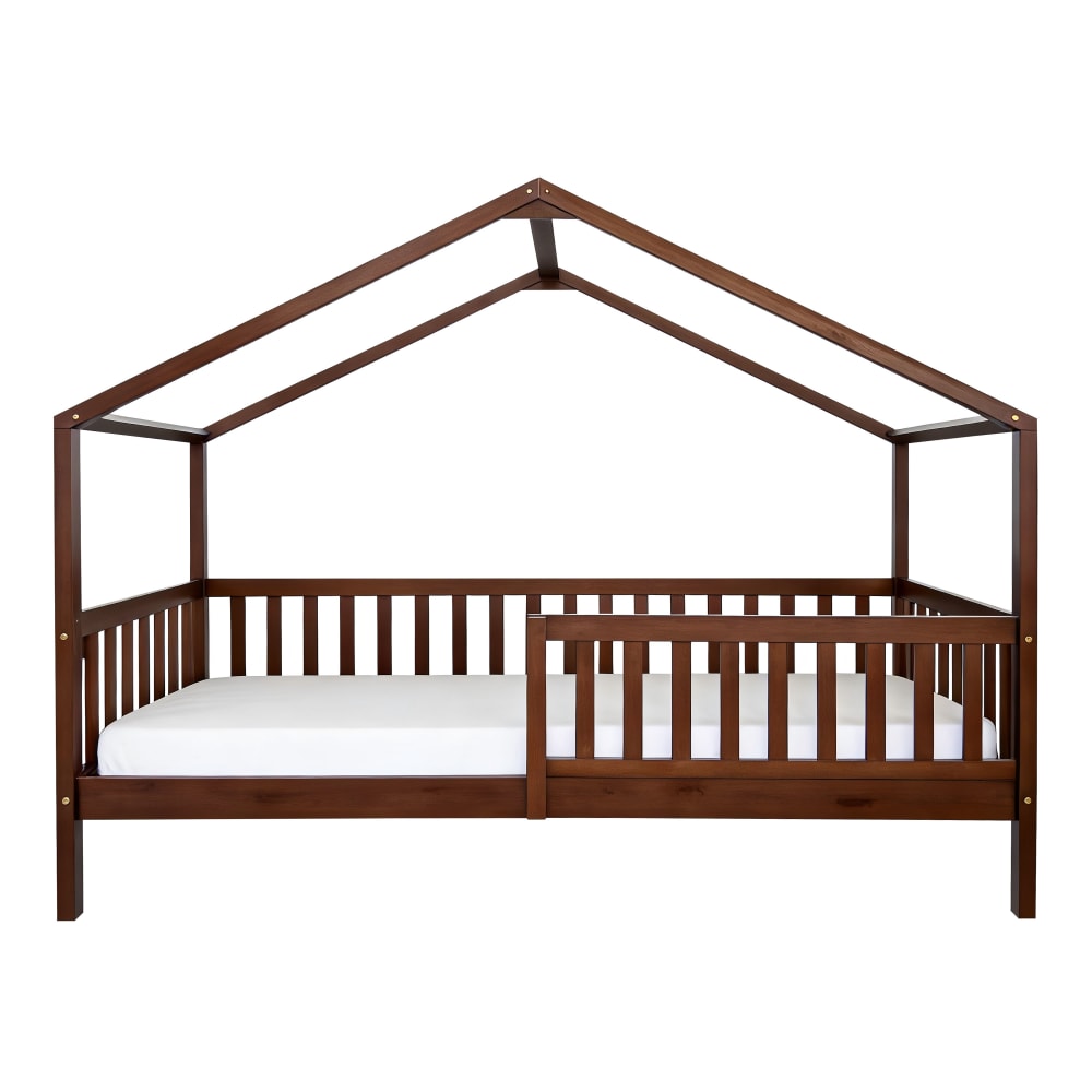 Lit cabane avec barrière de sécurité, marron, sans matelas Lit cabane avec barrière de sécurité, marron, sans matelas
