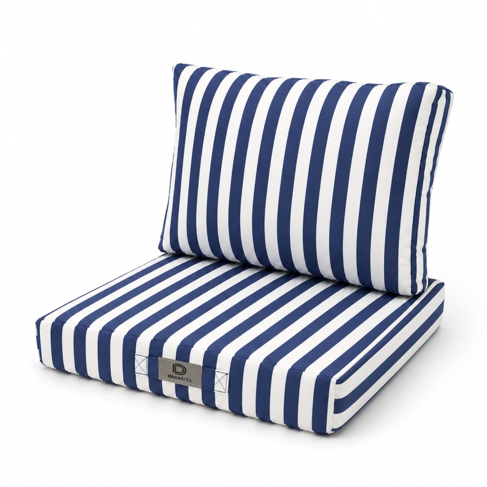 Coussins pour chaise de jardin déhoussable 40x40cm rayure bleu marine Coussins pour chaise de jardin déhoussable 40x40cm rayure bleu marine
