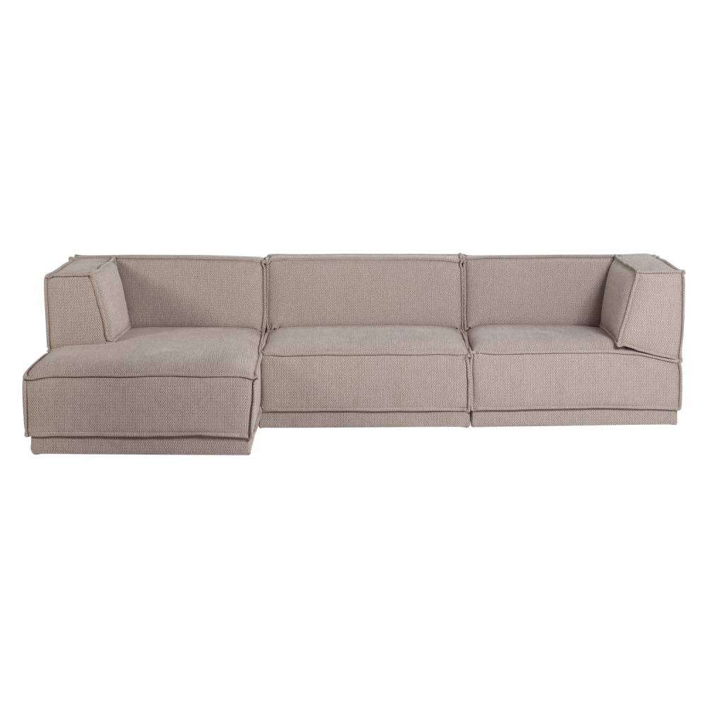 Canapé d'angle gauche en tissu chenille naturel