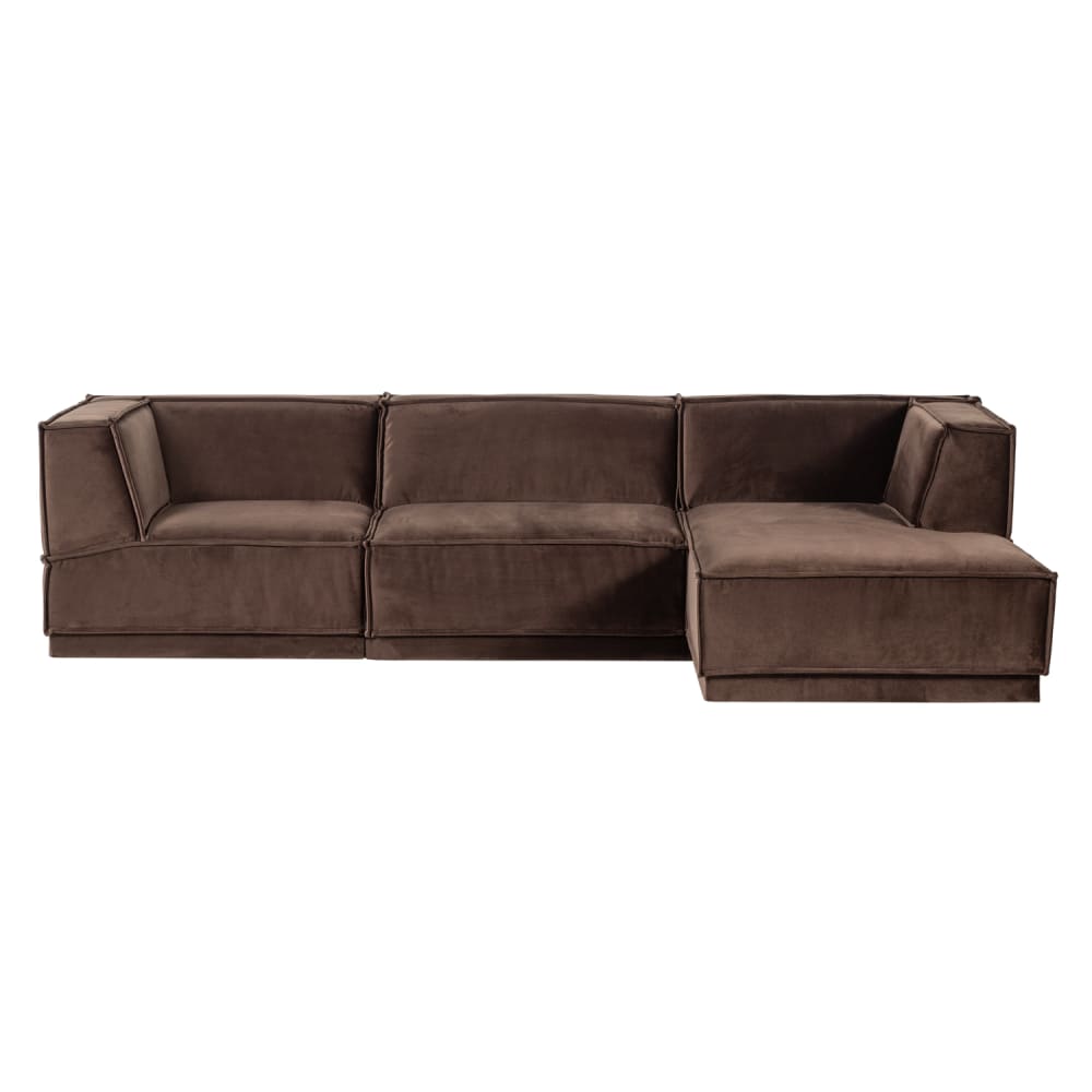 Canapé d'angle droit en velours marron