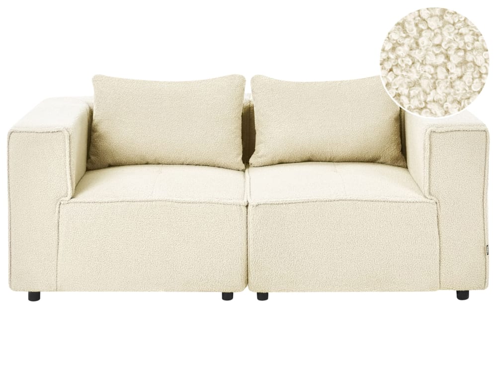Canapé modulable 2 places bouclé blanc cassé Canapé modulable 2 places bouclé blanc cassé