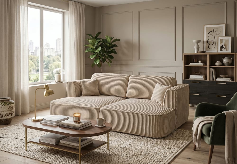 Modulares Sofa COZI XXL 240x180 cm aus Cordstoff Ecru - Maisons