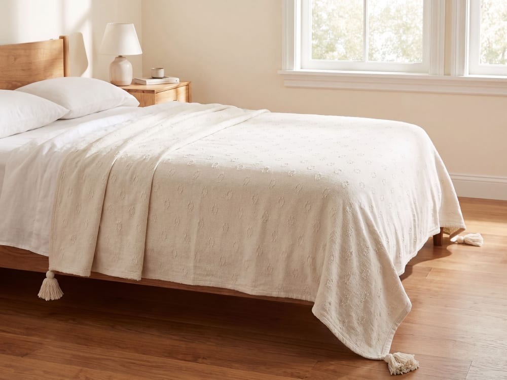 Tagesdecke aus Chenillegewebe 240 x 220cm, beige - Maisons Du