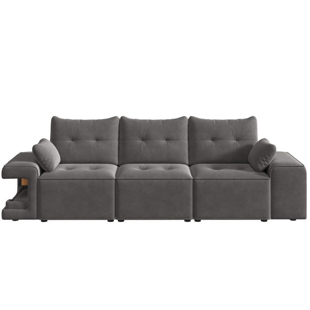 Canapé 3 places en velours gris avec rangement 229,5x78x84 cm Canapé 3 places en velours gris avec rangement 229,5x78x84 cm