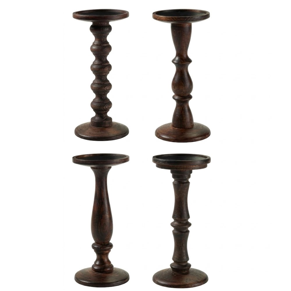 Set de 4 chandeliers en bois de mangue foncé 9x9x20cm