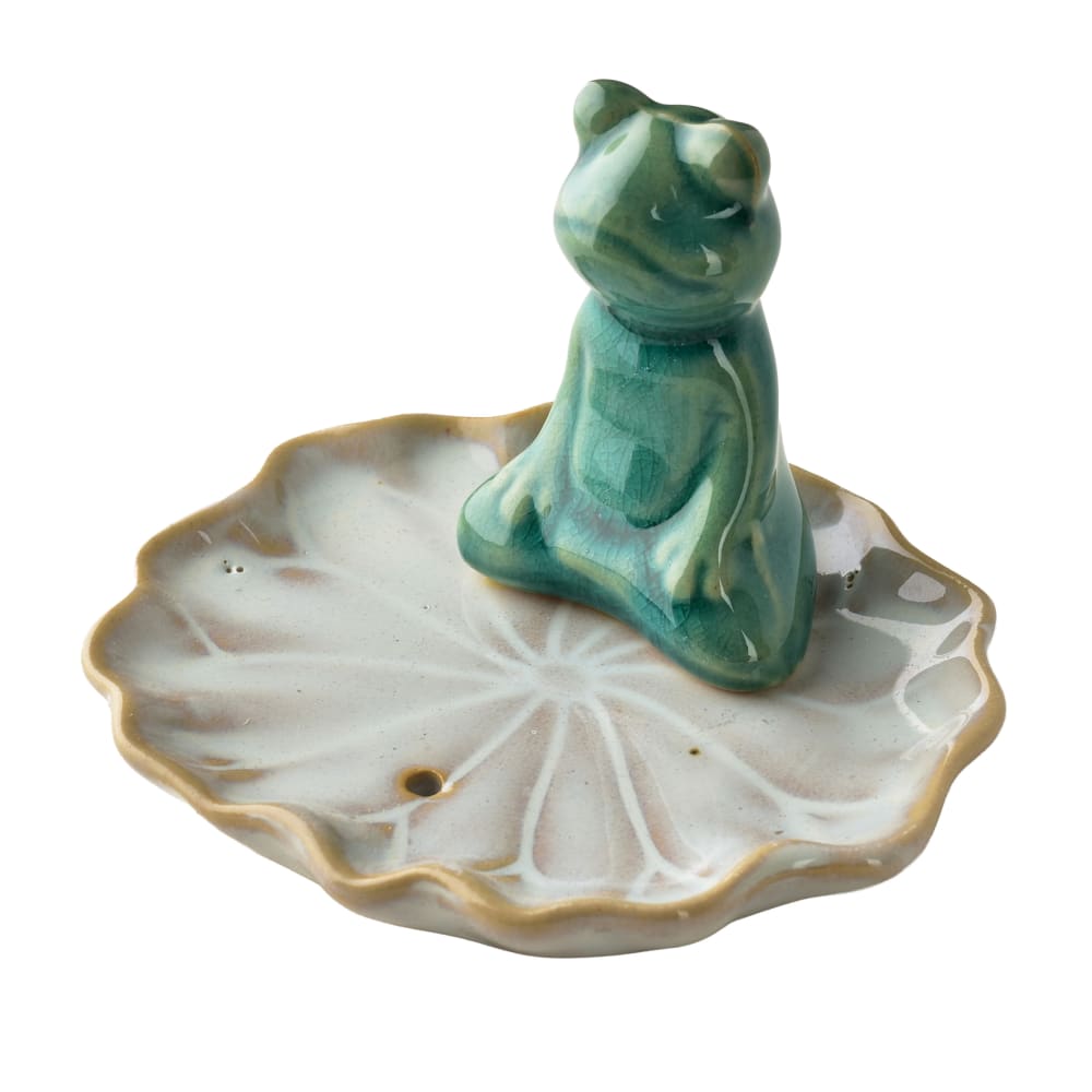 MONDEX Räucherstäbchenhalter Frosch aus Keramik 10x9x7 cm grün-weiß - Keramik
