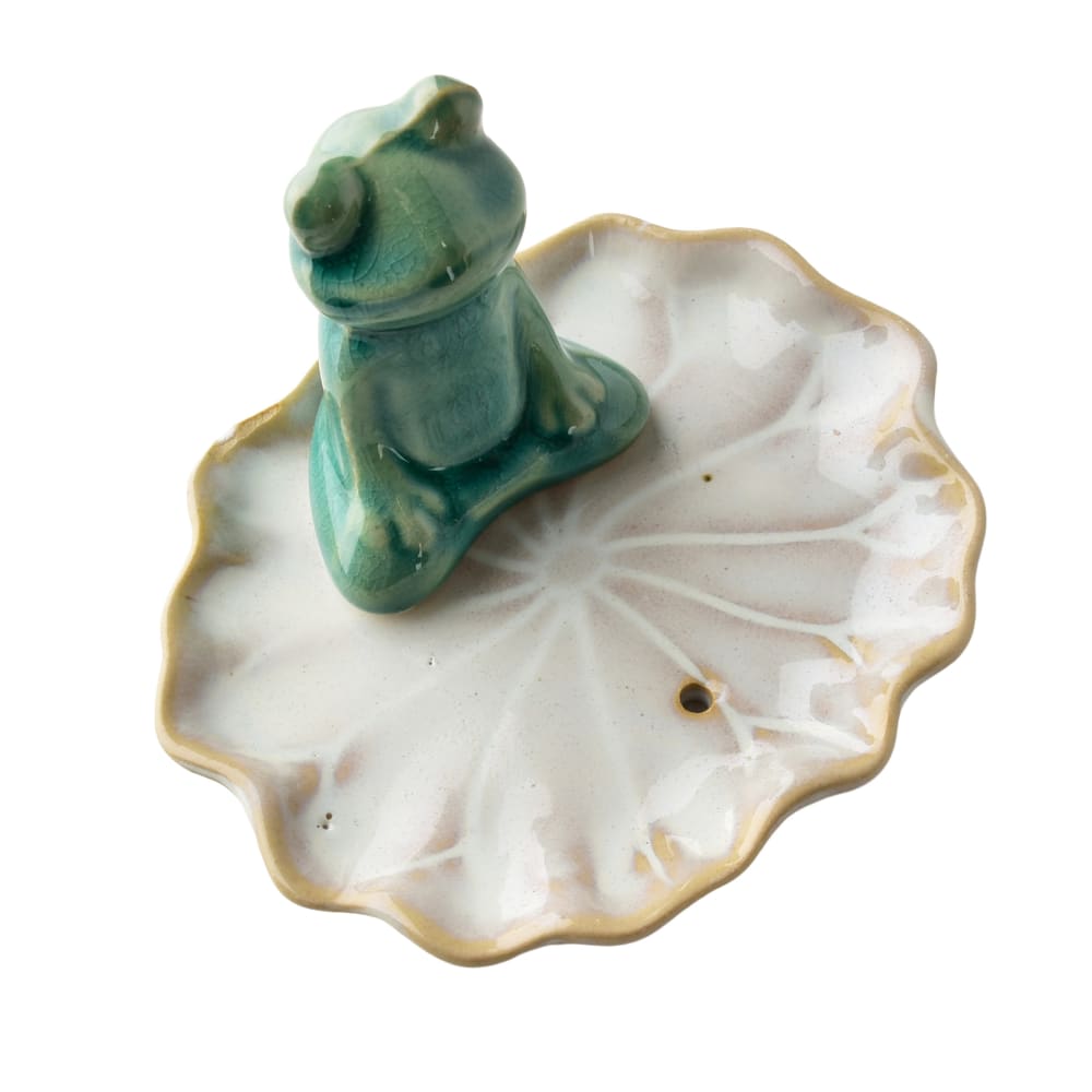 Räucherstäbchenhalter Frosch aus Keramik 10x9x7 cm grün-weiß -