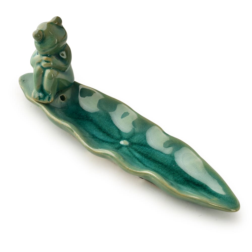 MONDEX Räucherstäbchenhalter mit Frosch aus Keramik 20x5,5x7,5 cm Grün-Grau Grün Keramik