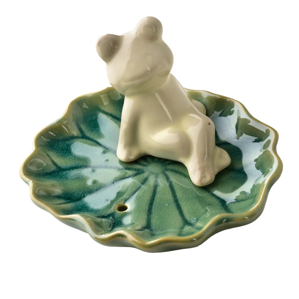 MONDEX Räucherstäbchenhalter Frosch aus Keramik 10x9x7 cm Grün-Weiß Grün Keramik