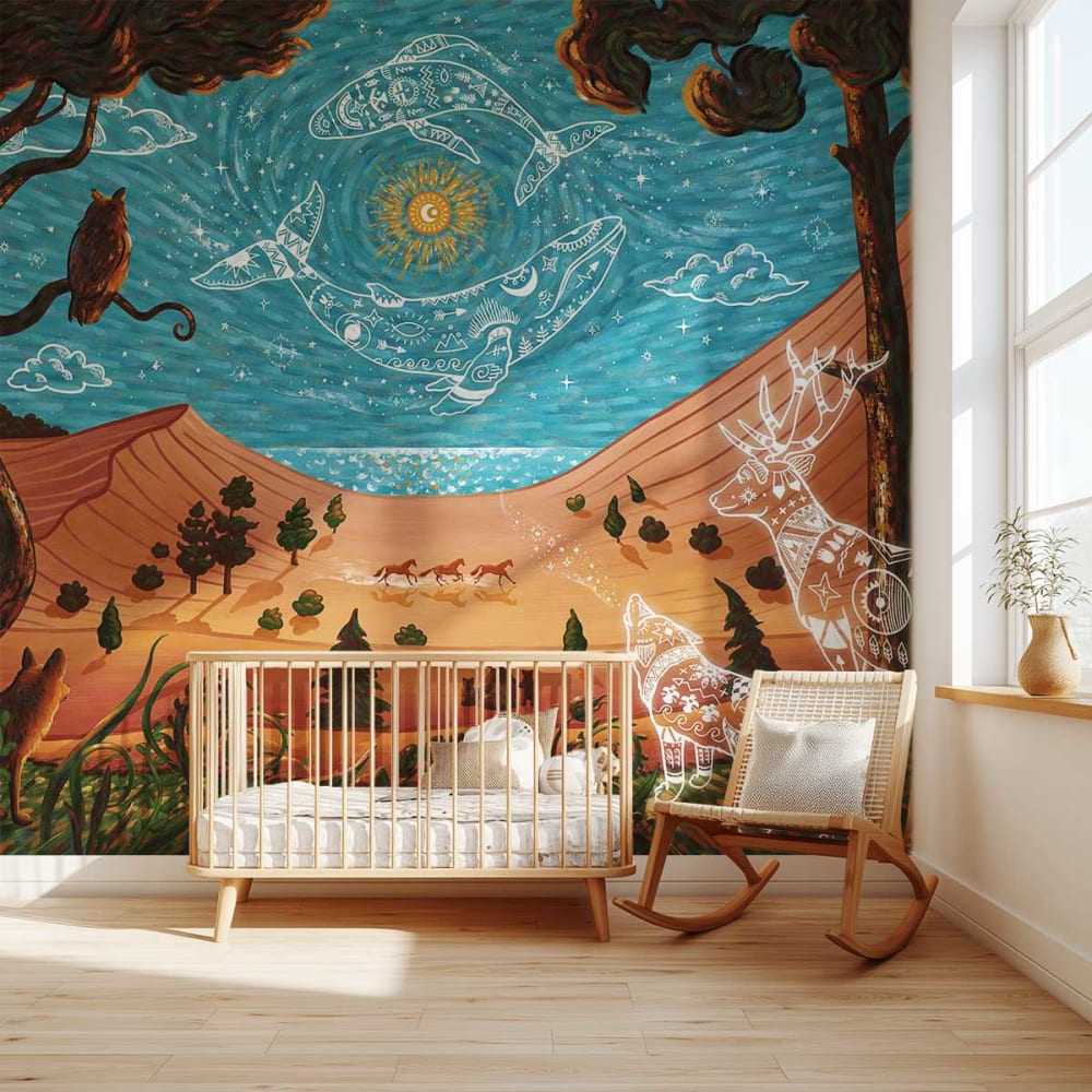 Hexoa Tapeteeinfach tropisch 364x270cm BLAU VLIES Kinder