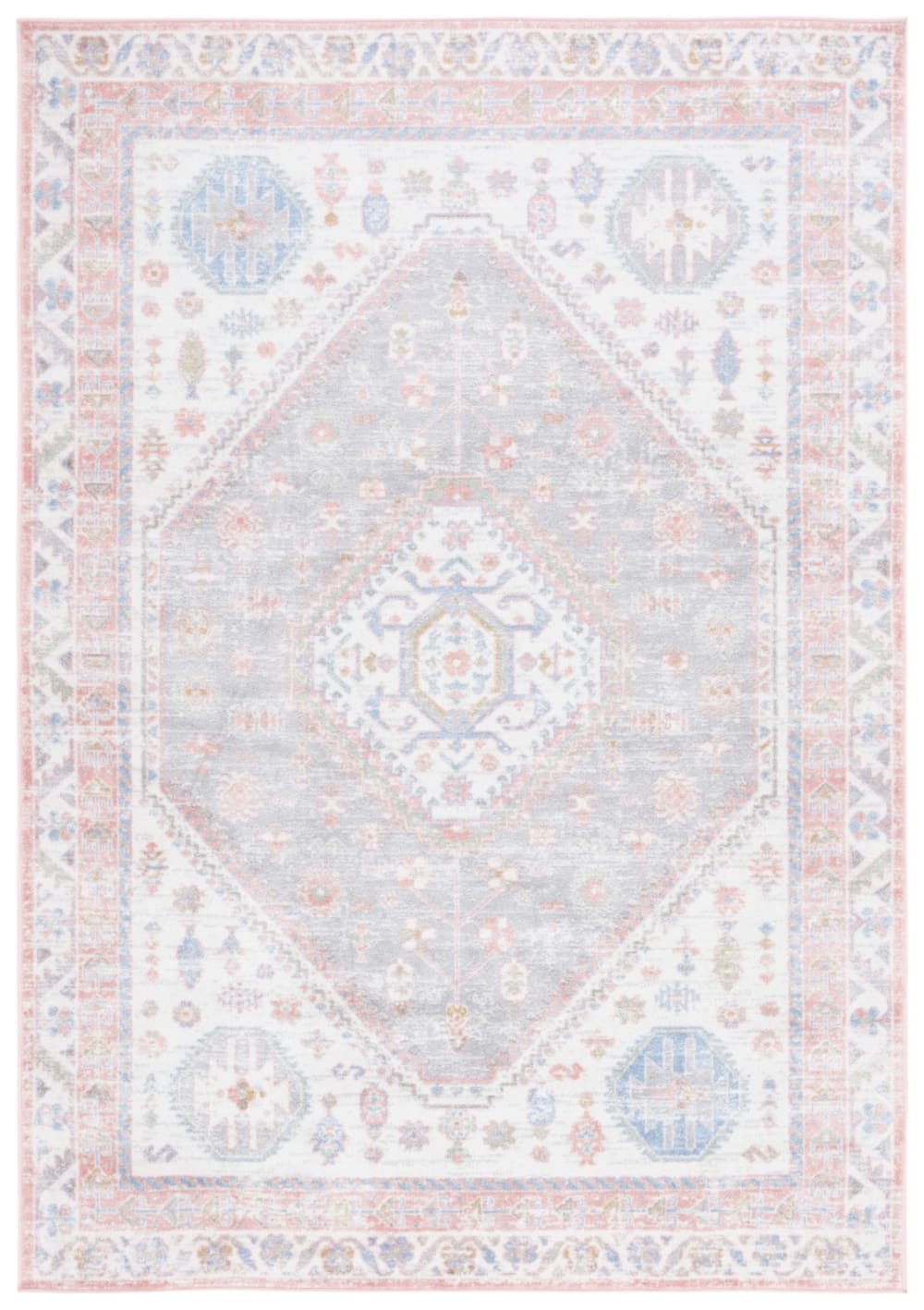 Safavieh Geometrisch Polyester-Teppich in Weiß/Blau, 160 x 229 cm style classic chic Blau Pes - Polyester