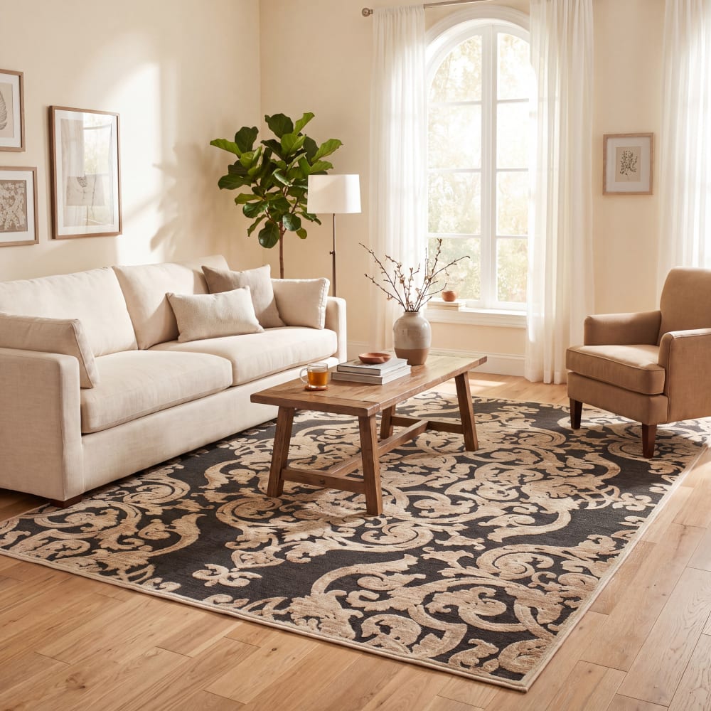 Traditionell Viskose-Teppich in Beige/Grau, 160 x 229 cm -