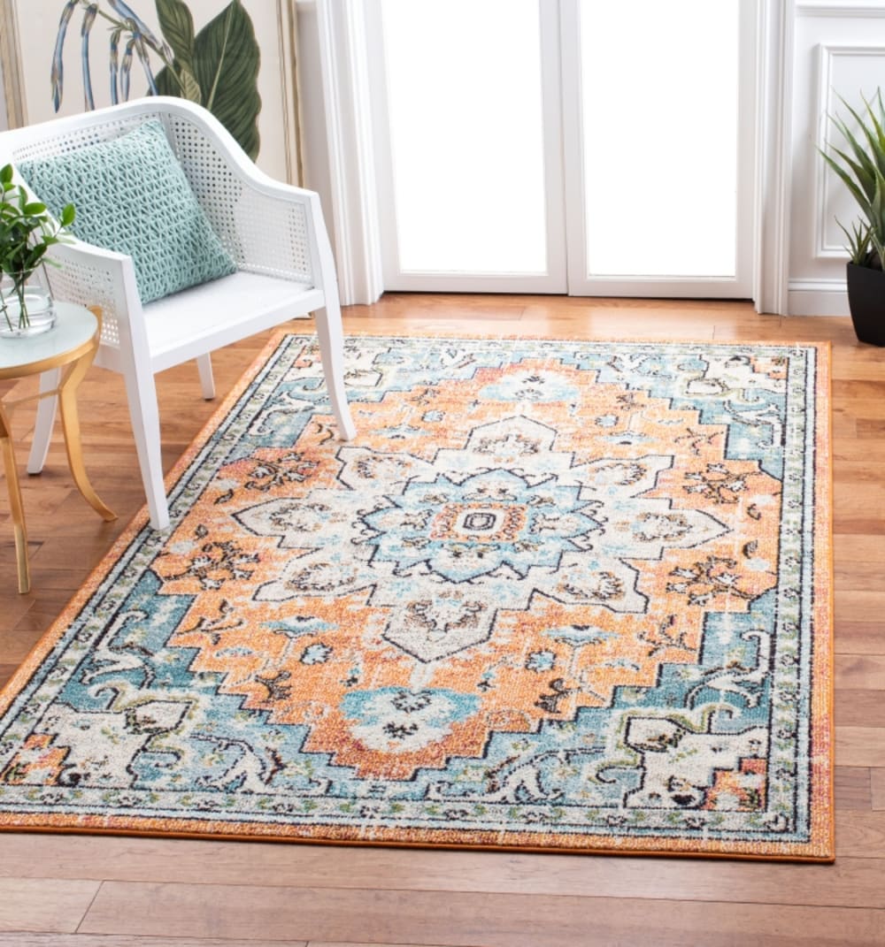 Tapis bohème en polypropylène orange/bleu, 160 x 229 cm — vue 4