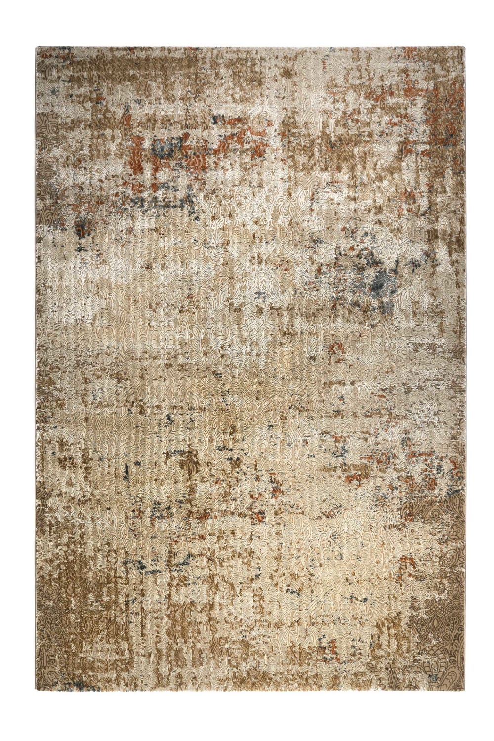 Tapis tissé baroque vintage avec relief beige brique bleu 225x160