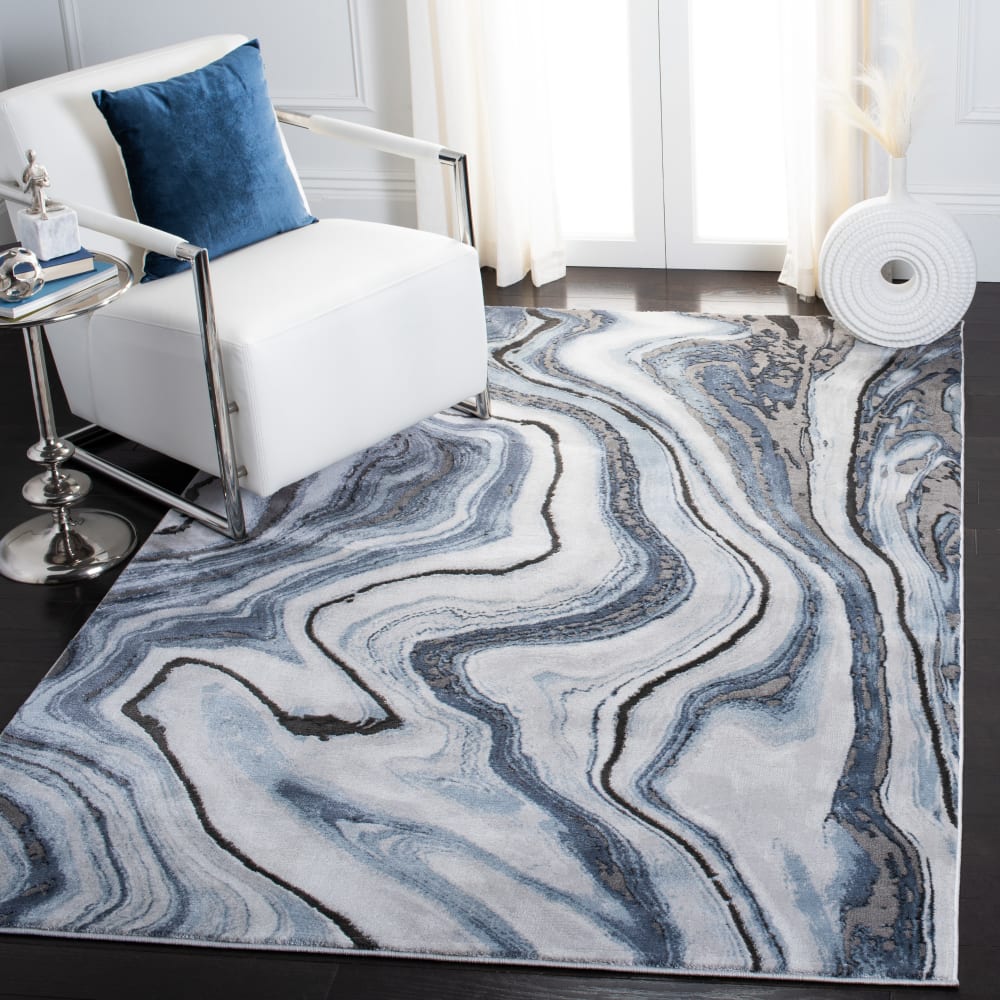 Zeitgenössische Polypropylen-Teppich in Blau/Grau, 160 x 229 cm -