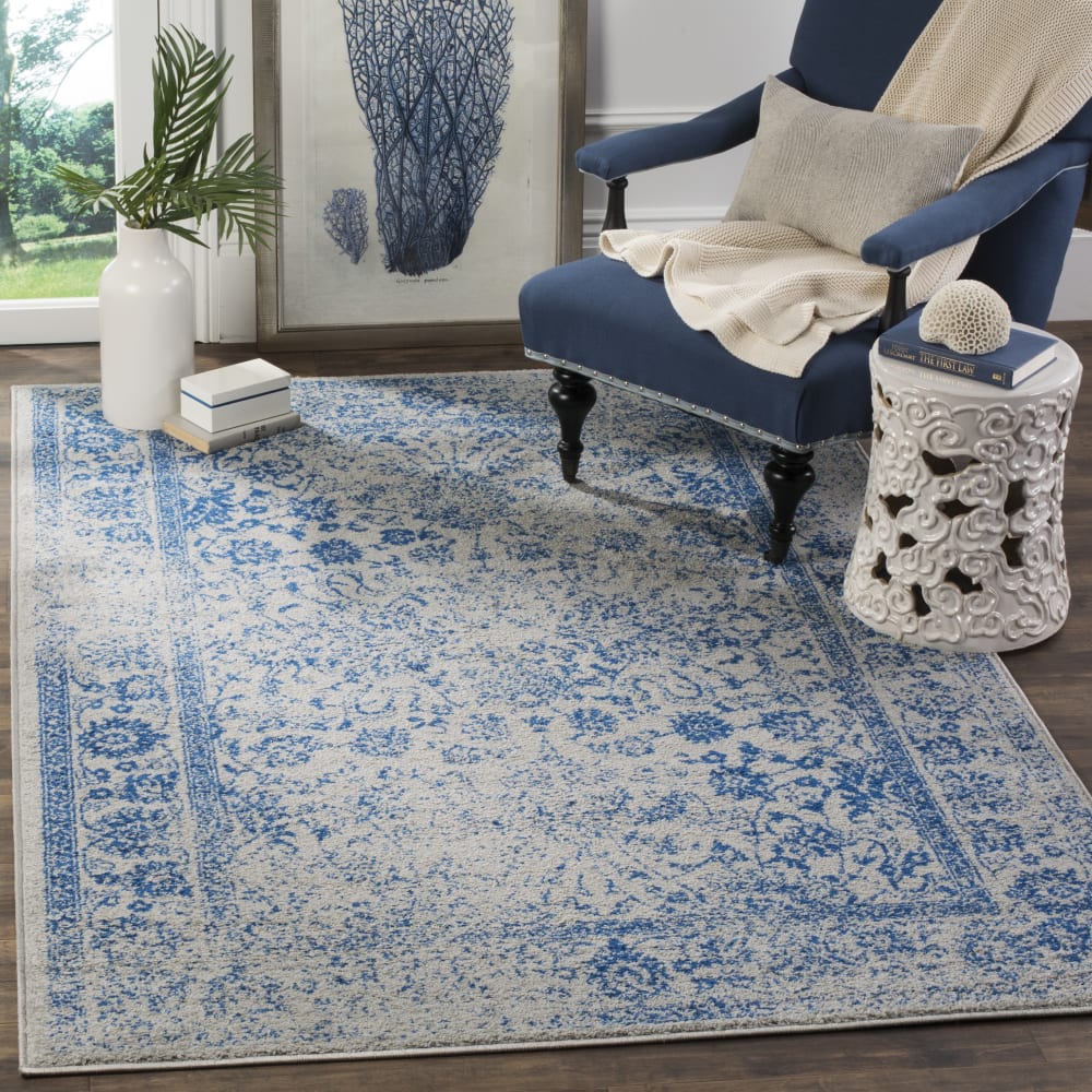 Distressed Vintage Polypropylen-Teppich in Grau/Blau, 155 x 229